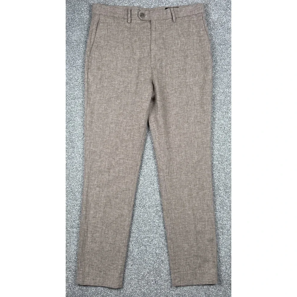 Banana Republic Tailored Fit Linen Blend Pants Men's 34x31 Beige Herringbone